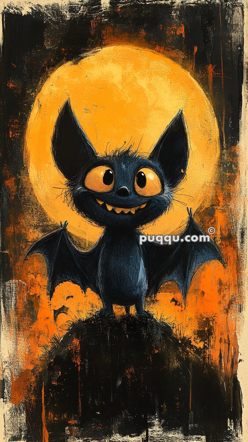 A cute, happy cartoon bat standing against a large, glowing, orange moon backdrop, with the name "tan-lobster-970566.hostingersite.com" in the image.